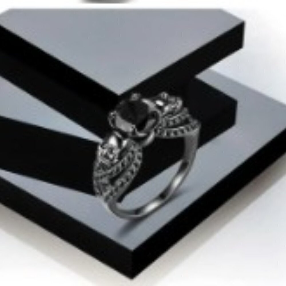 Unisex Punk/Goth Gunmetal Black Cubic Zirconia Skull Design Ring size 7 - Picture 2 of 10